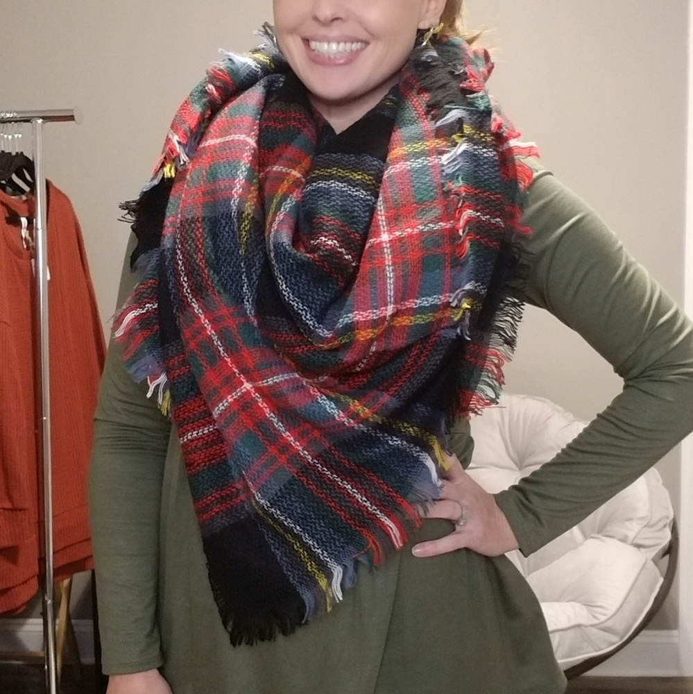 Plaid blanket scarf